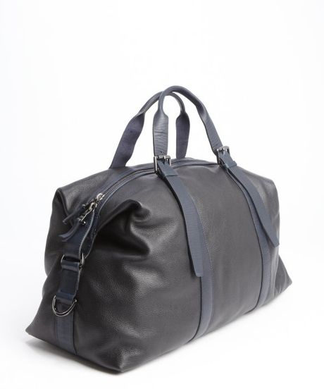 John Varvatos Black And Blue Navy Leather 'Barrett' Weekender Bag in ...