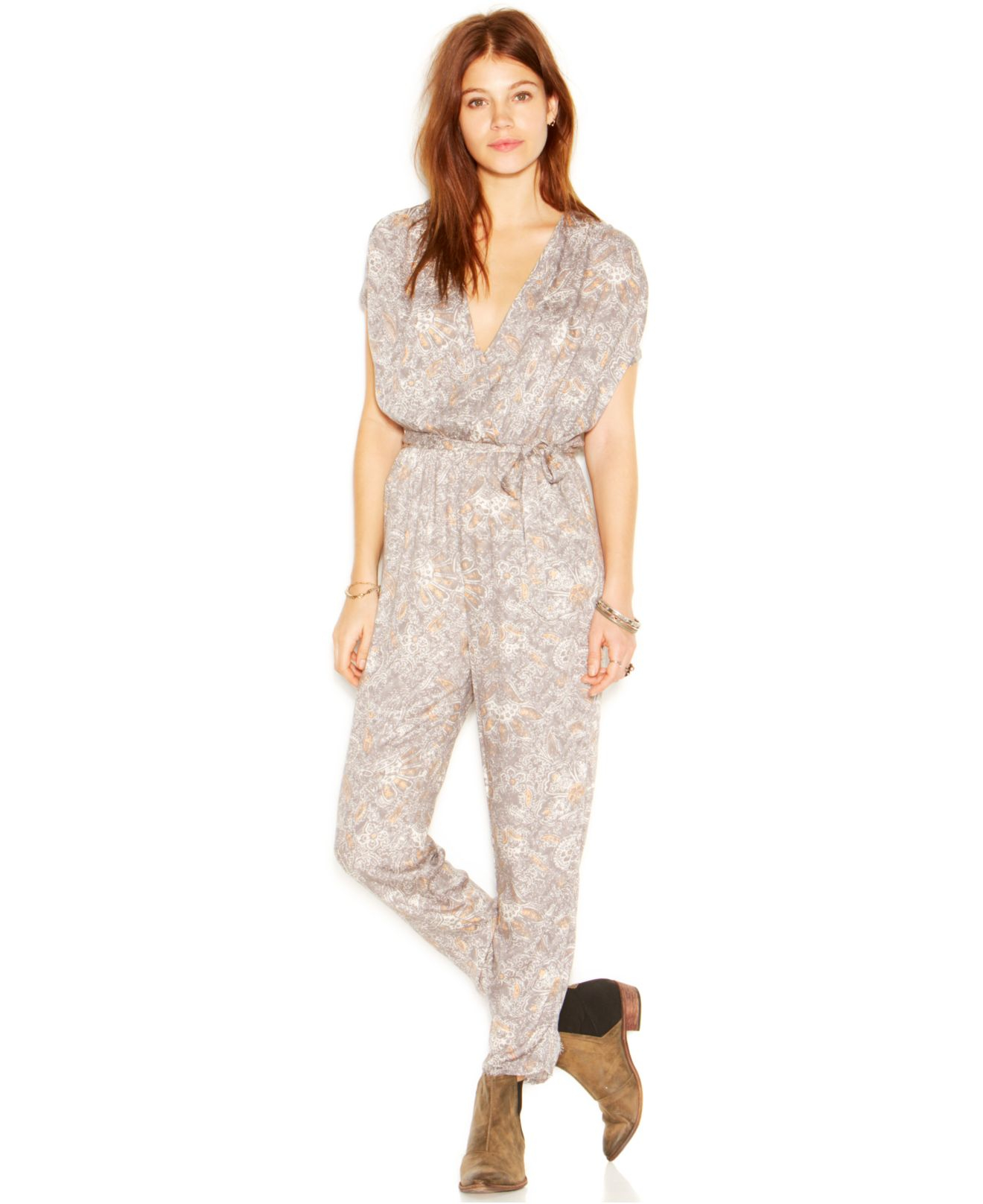 V Neck Printed Short Sleeve Jumpsuits