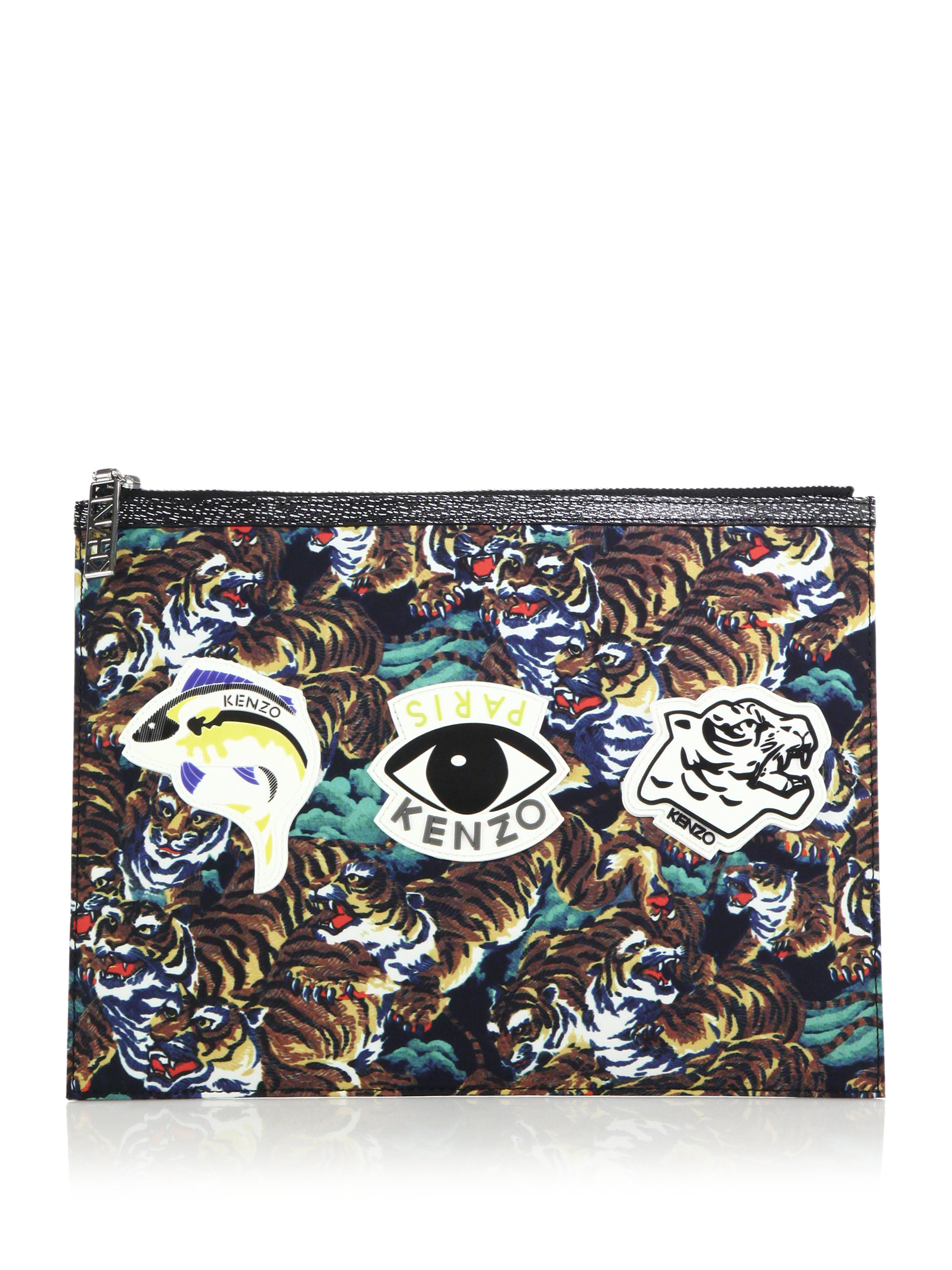 Kenzo LeatherTrim TigerPrint Zip Pouch for Men Lyst