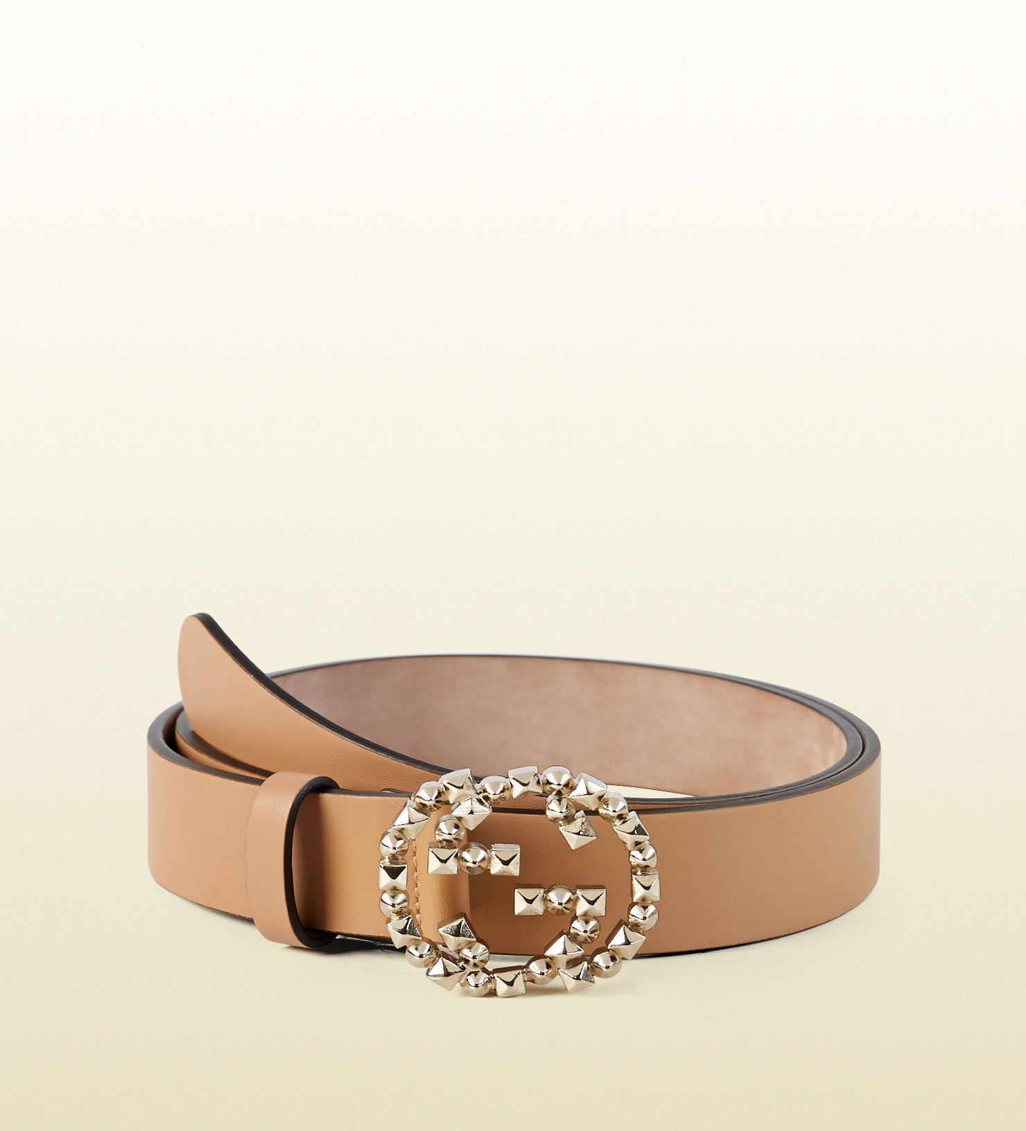Lyst - Gucci Leather Belt With Studded Interlocking G Buckle in Brown