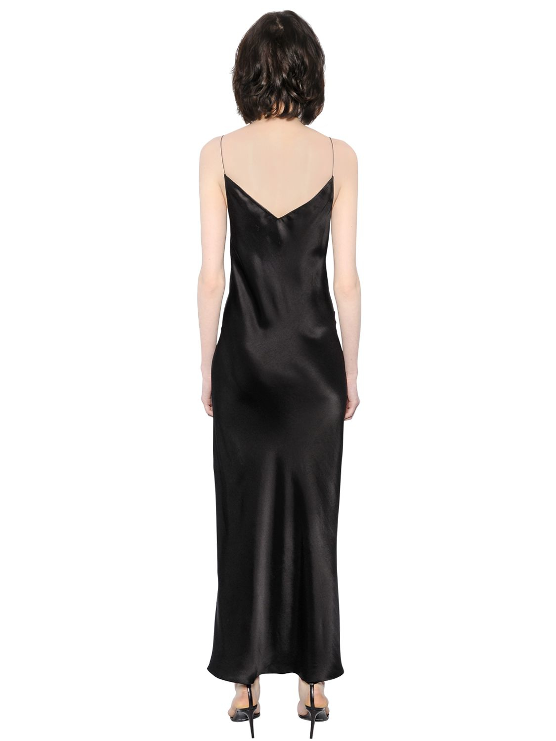 Lyst - Saint Laurent Silk Satin Slip Maxi Dress in Black