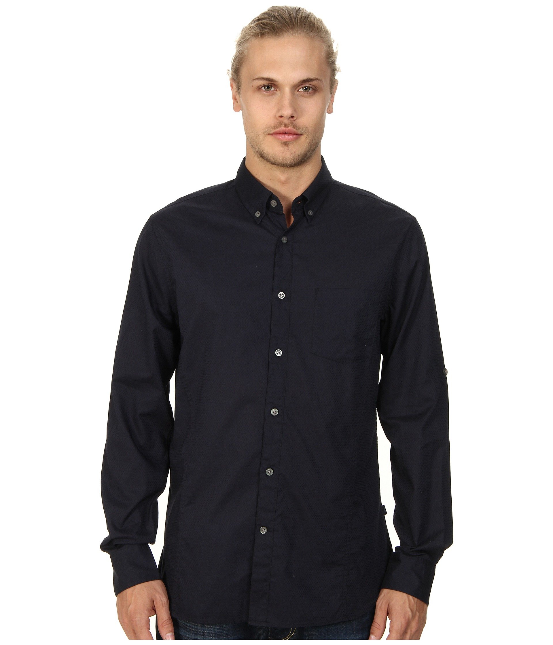 John Varvatos | Blue Roll Up Sleeve Shirt W/ Button Down Collar for Men ...