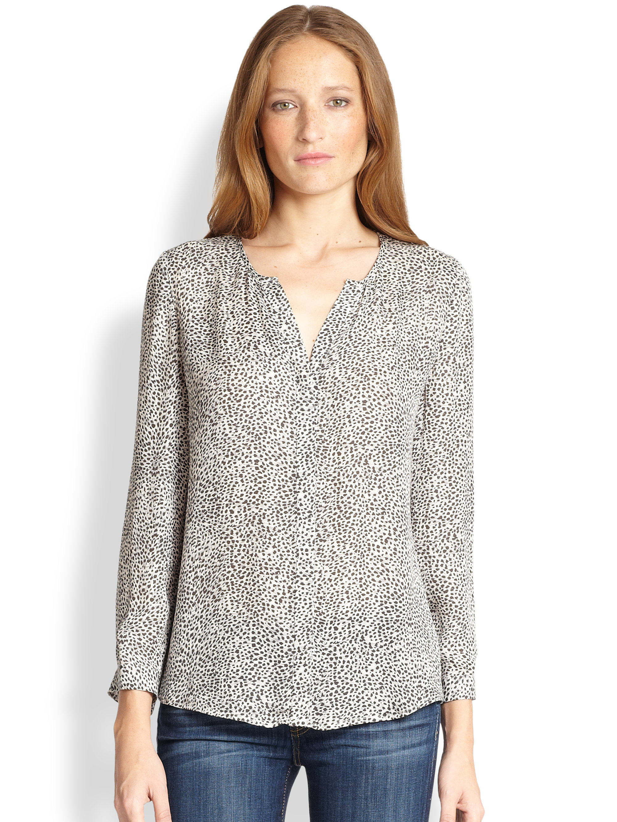 Joie Purine Leopard-Print Silk Blouse in Gray (CHARCOAL) | Lyst