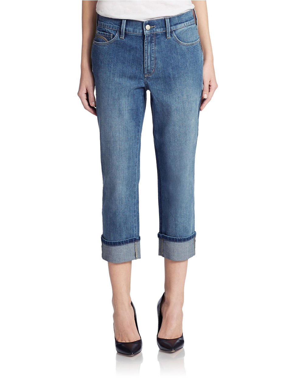 Lyst - Nydj Cuffed Capri Jeans in Blue