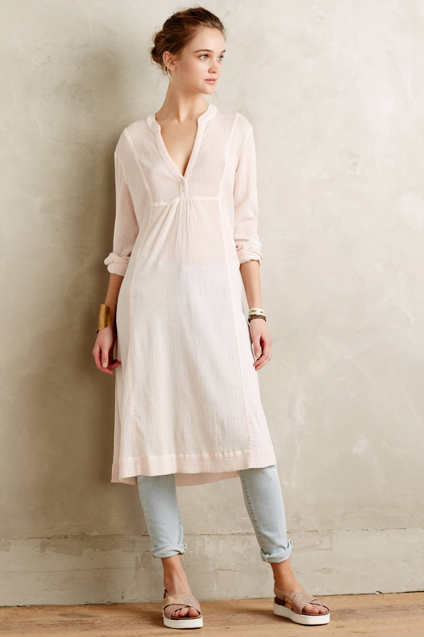 Lyst Floreat Embroidered Gauze Tunic in White