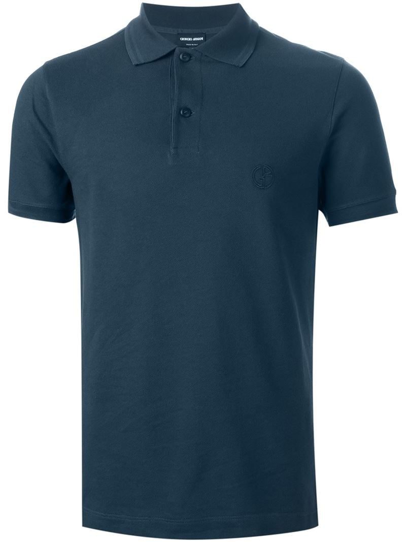 Giorgio armani Logo  Embroidered  Polo  Shirt  in Blue for Men 