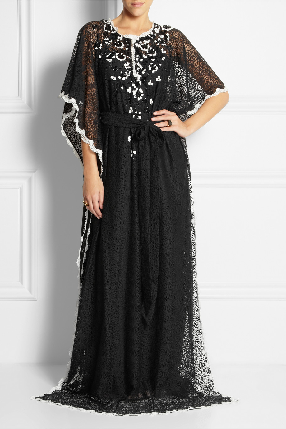 Lyst - Oscar De La Renta Embellished Cotton-Lace Kaftan in Black