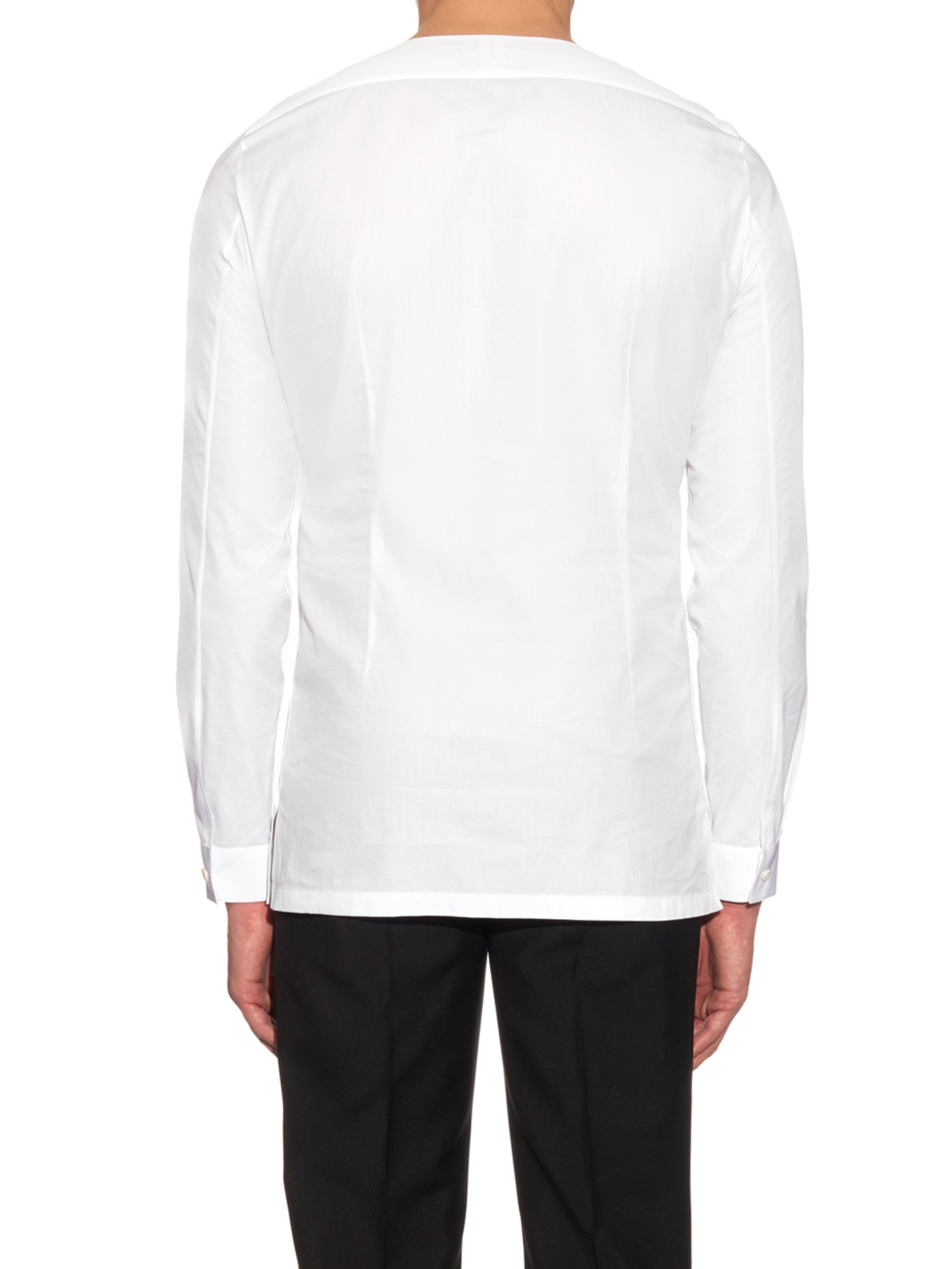 Lyst - Balenciaga Collarless Long-sleeved Shirt in White for Men