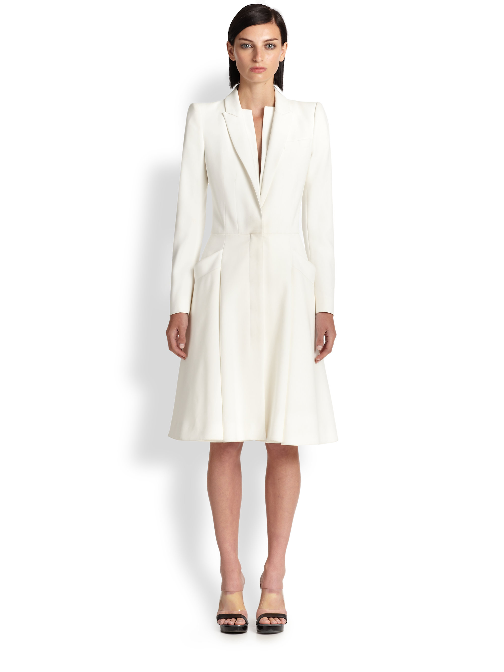 Lyst - Alexander Mcqueen Crepe Coat Dress in White