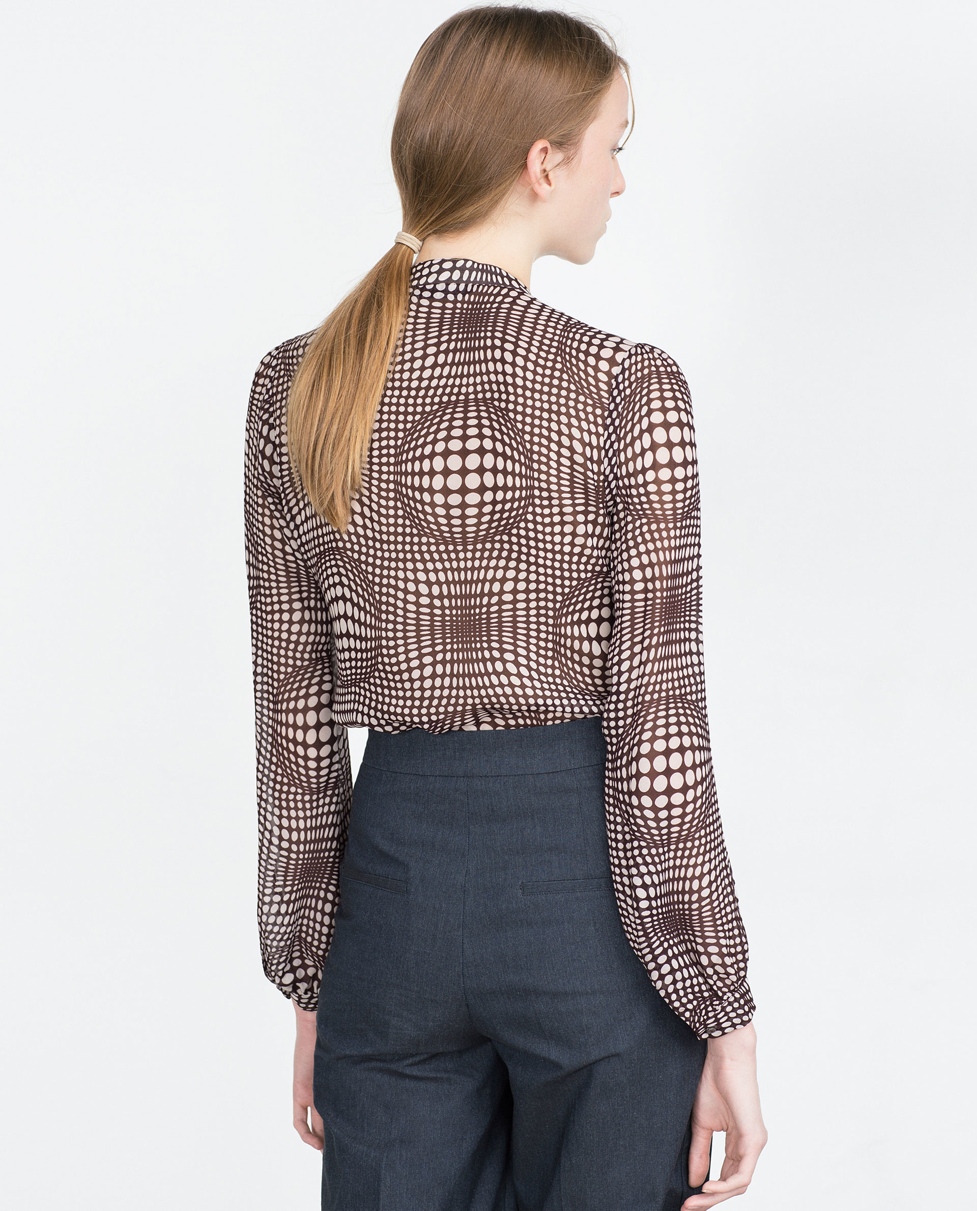 Zara Printed Blouse in Brown Lyst