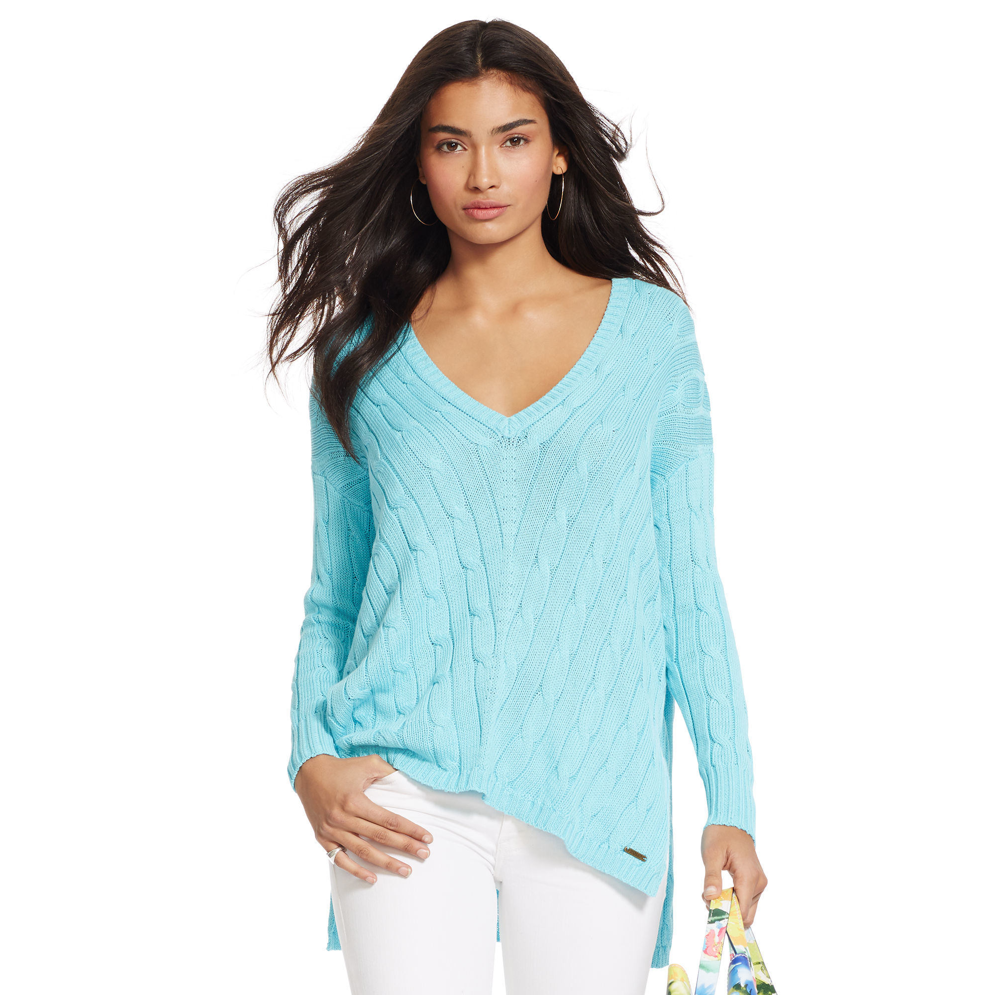 Polo Ralph Lauren Cable-knit V-neck Sweater in Blue - Lyst