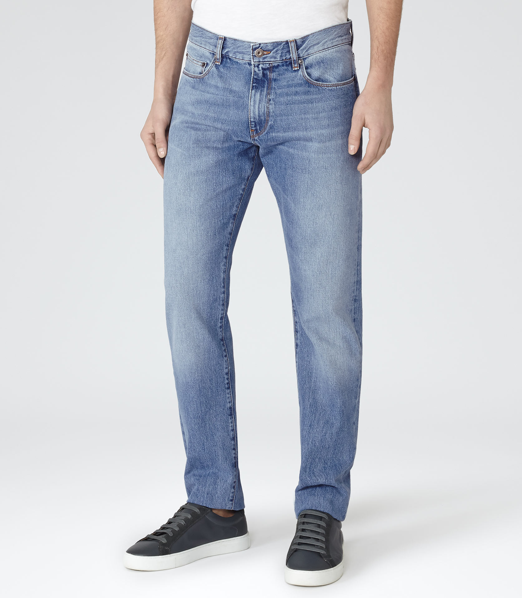 Lyst - Reiss Southland Light Straight-fit Jeans in Blue for Men