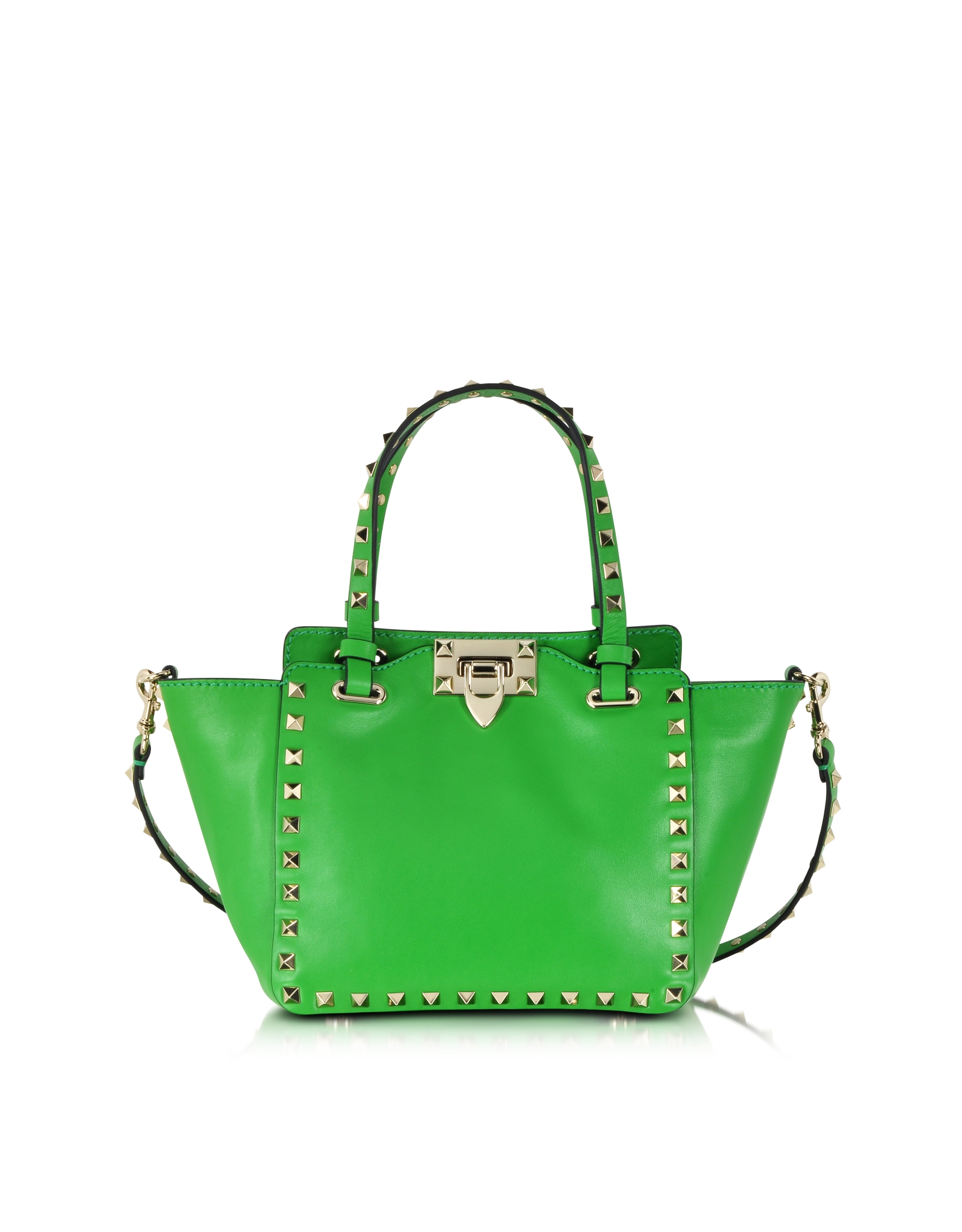 Lyst - Valentino Rockstud Green Leather Mini Tote Bag in Green