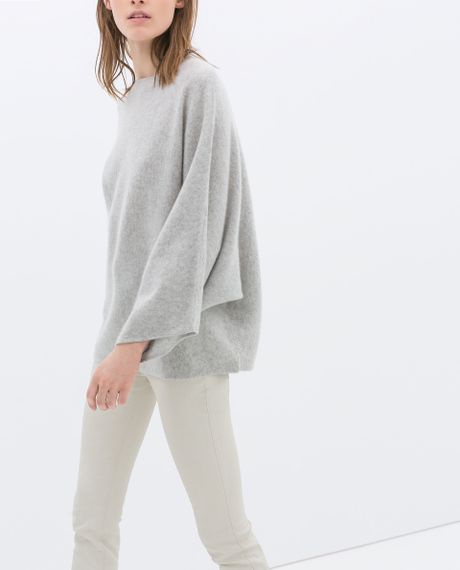 Zara Cashmere Poncho in Gray (Pearl grey) | Lyst