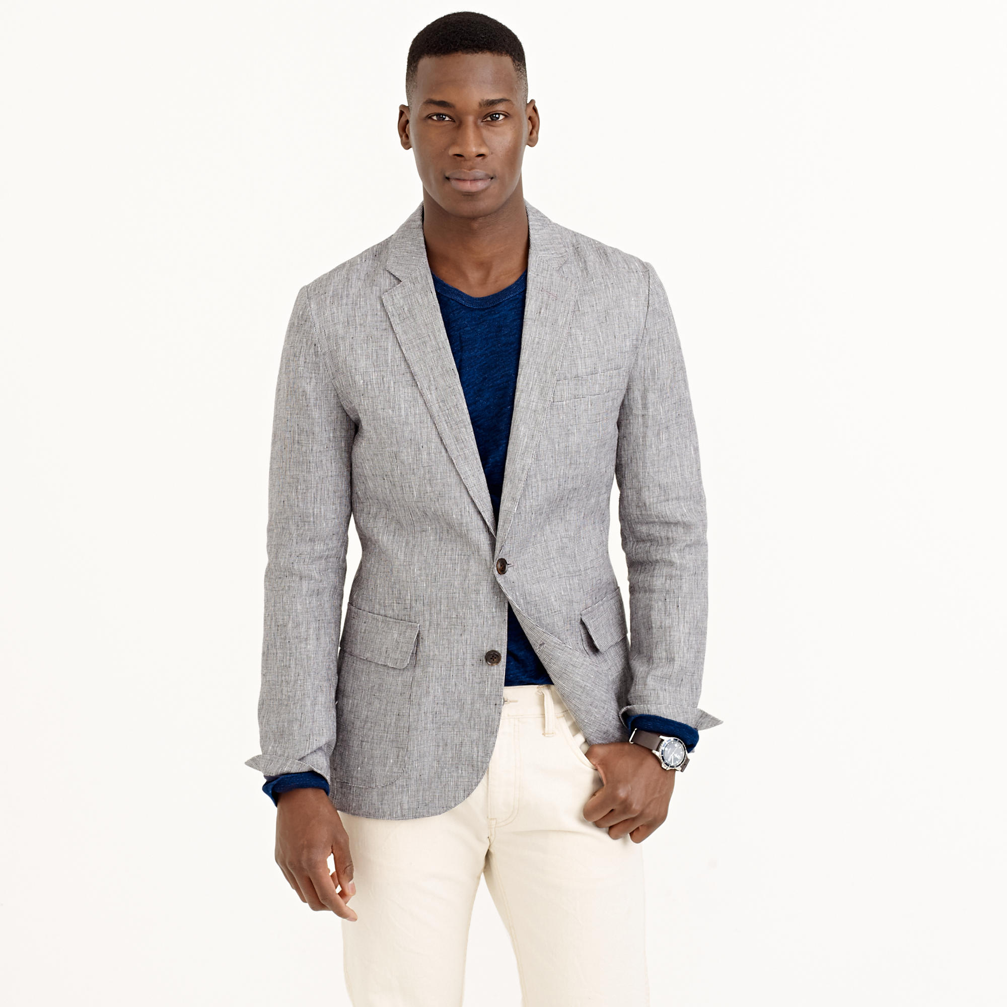 J.crew Ludlow Sportcoat In Grey Checked Irish Linen in Gray for Men | Lyst