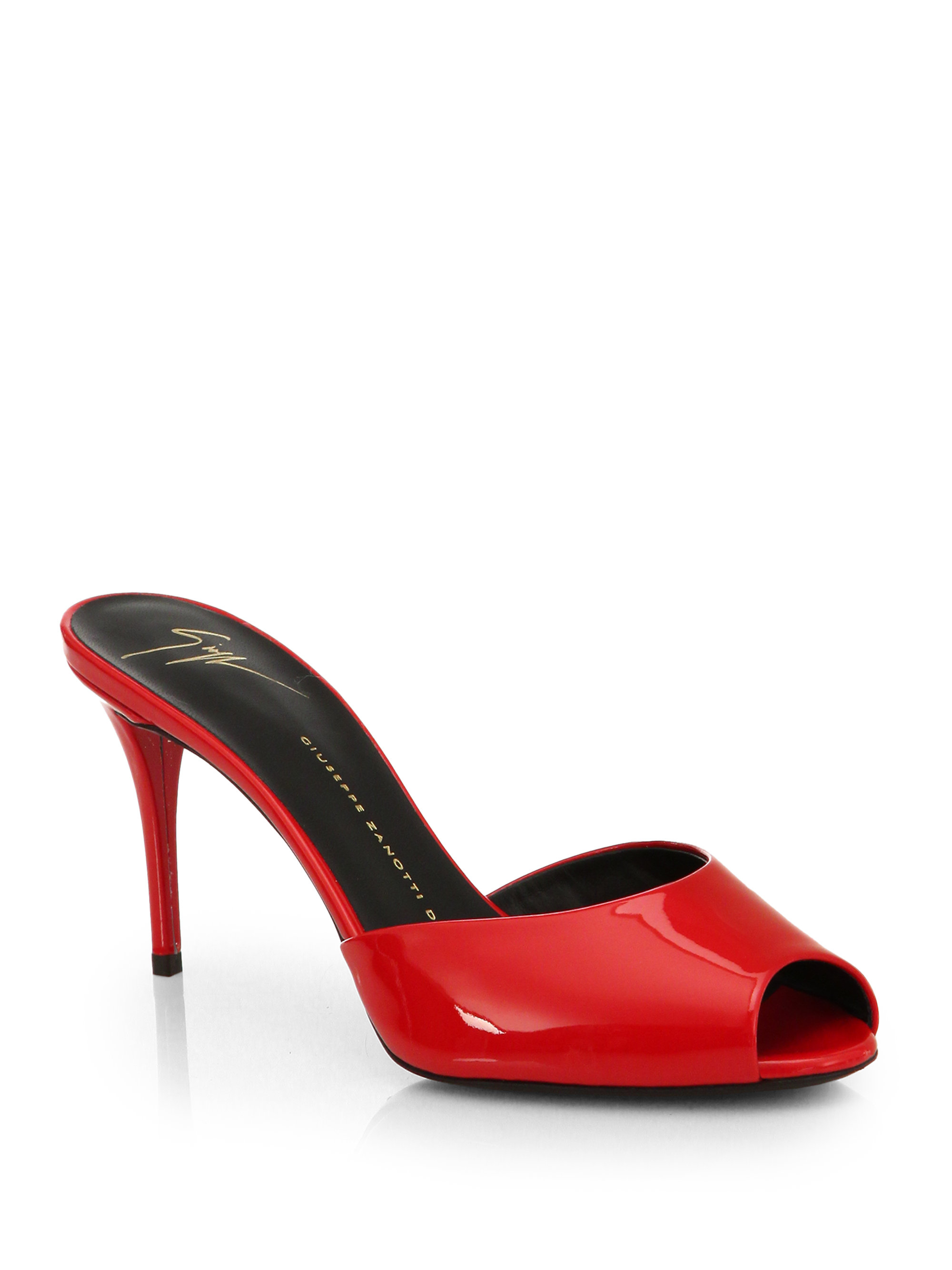 Lyst - Giuseppe Zanotti Patent Leather Mid-heel Mules in Red