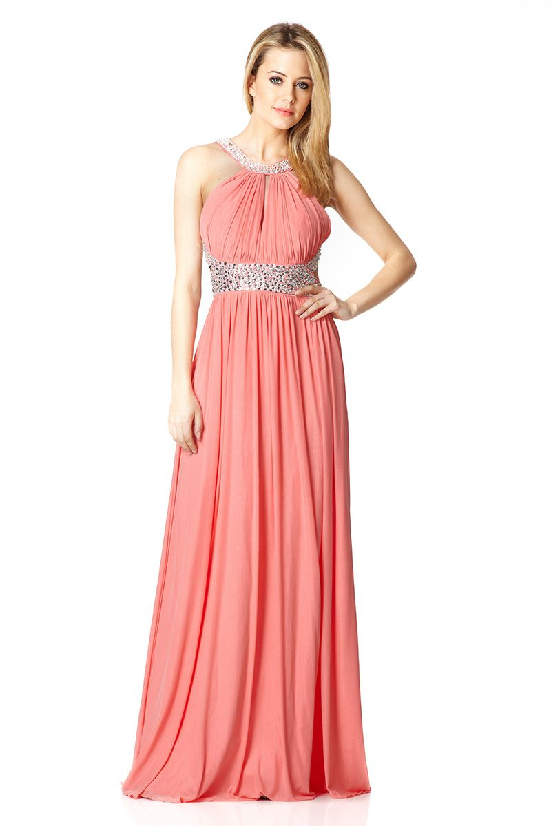 Quiz  Mesh Backless Embellished Maxi Dress  in Red Lyst