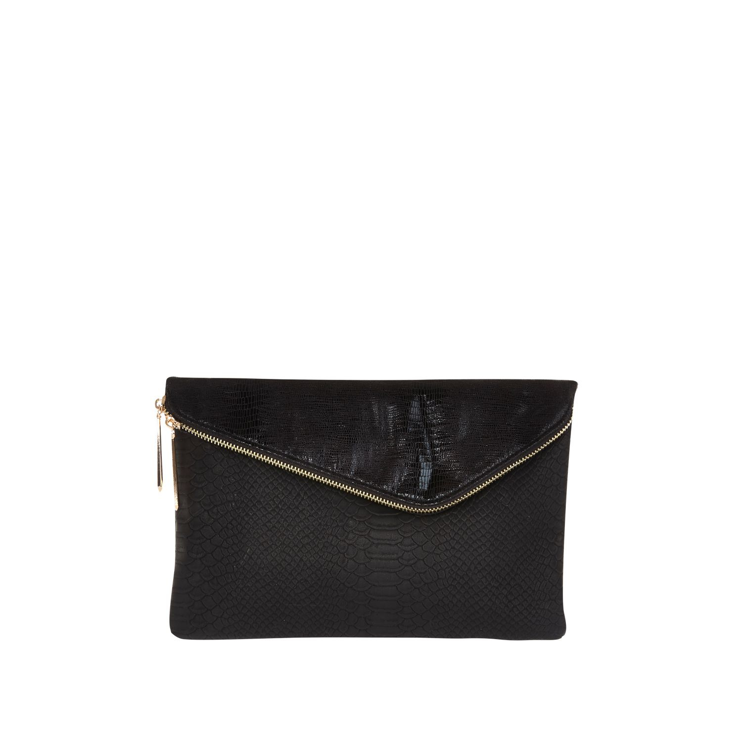 river island black clip top purse