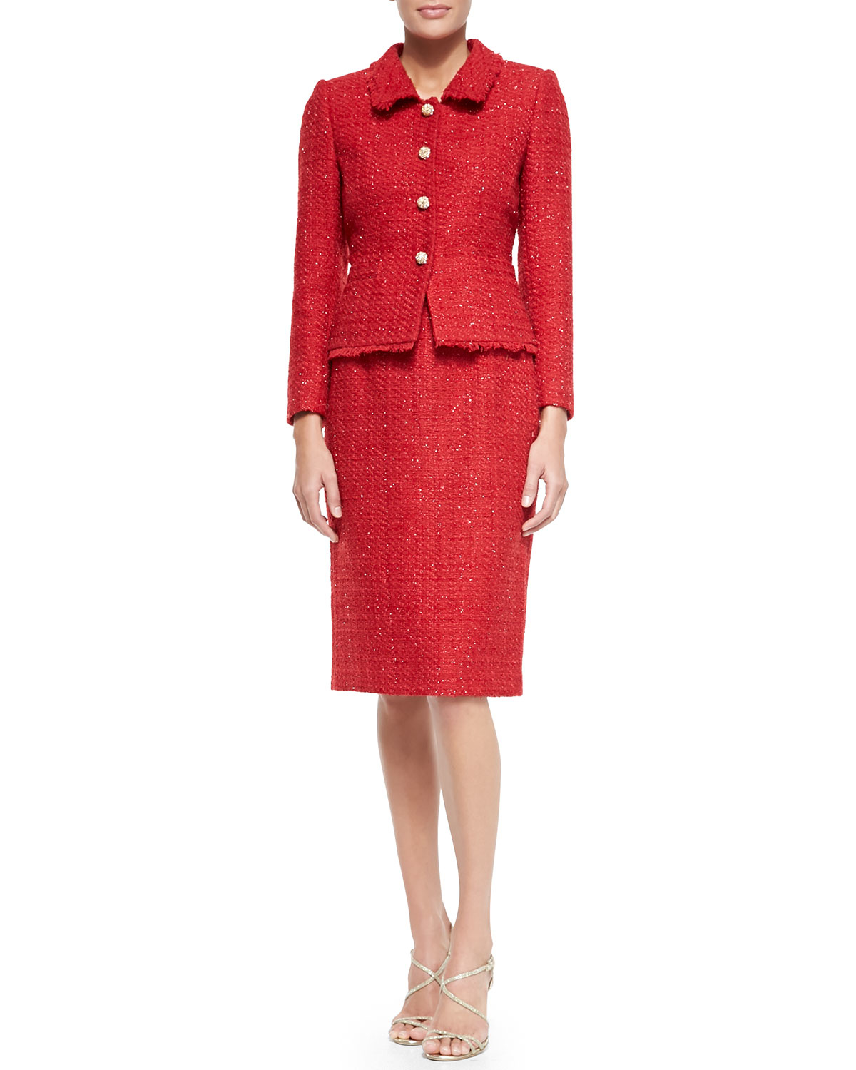 Lyst - Tahari Metallic Tweed Skirt Suit in Red