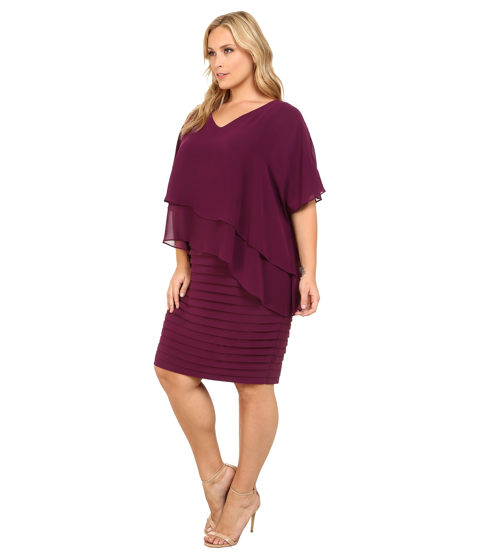 Adrianna Papell Plus Size Layered Chiffon Caplet Band Matte Jersey Dress In Red Lyst 7541