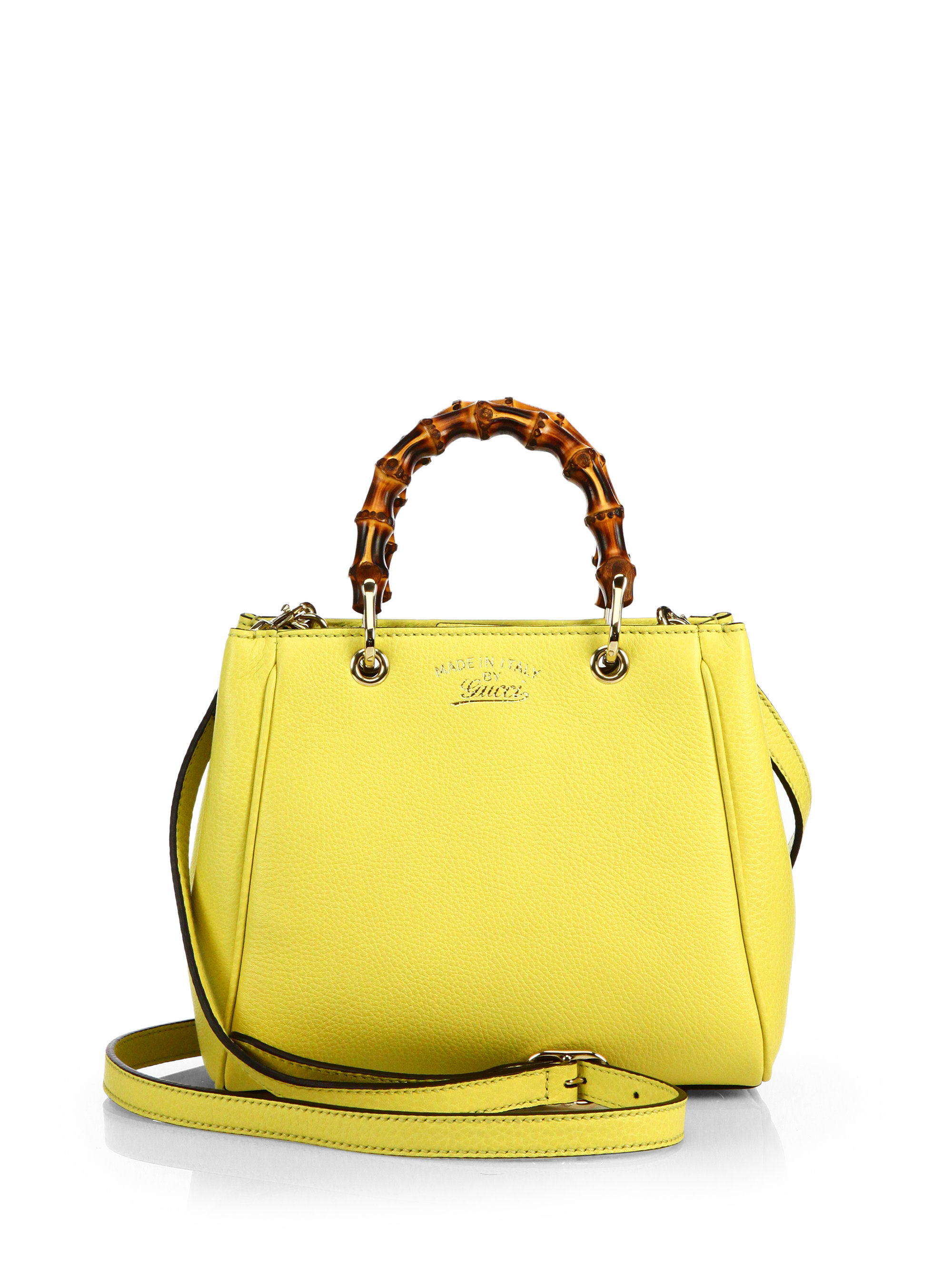Lyst Gucci Bamboo Per Mini Leather Top Handle Bag In Yellow Gallery