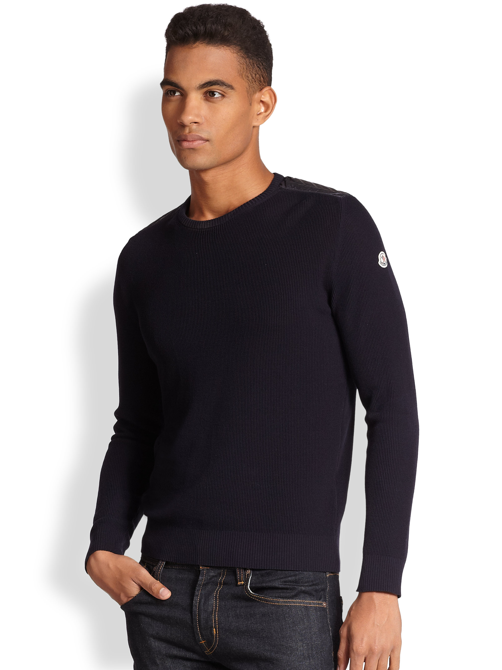 Moncler Cotton Crewneck Sweater in Blue for Men - Lyst