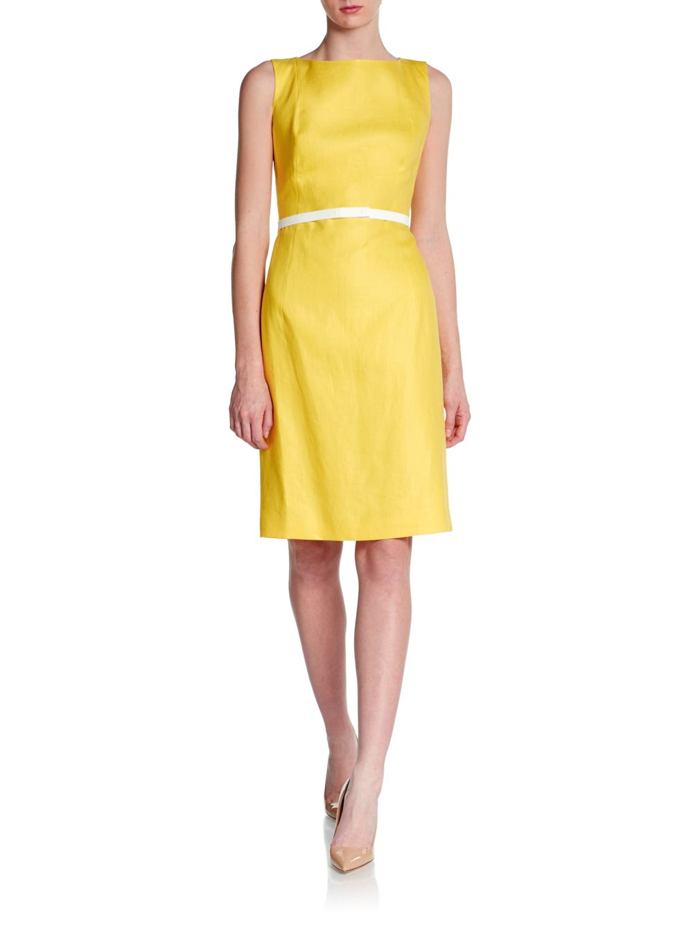 Lafayette 148 New York Belted Linen Sheath Dress in Yellow (lemon drop ...