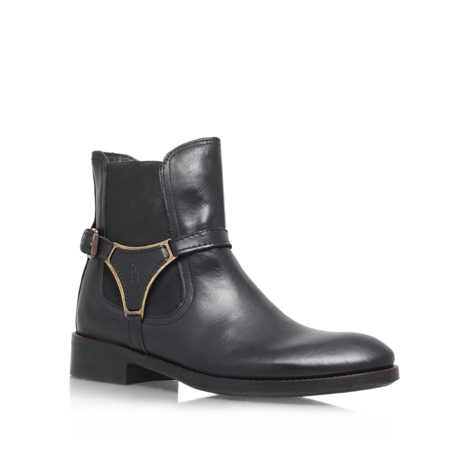 tommy hilfiger logo buckle ankle boot