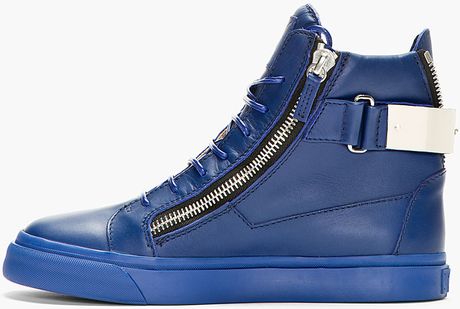 Giuseppe Zanotti Blue Leather Metal Accent High_top Sneakers in Blue ...