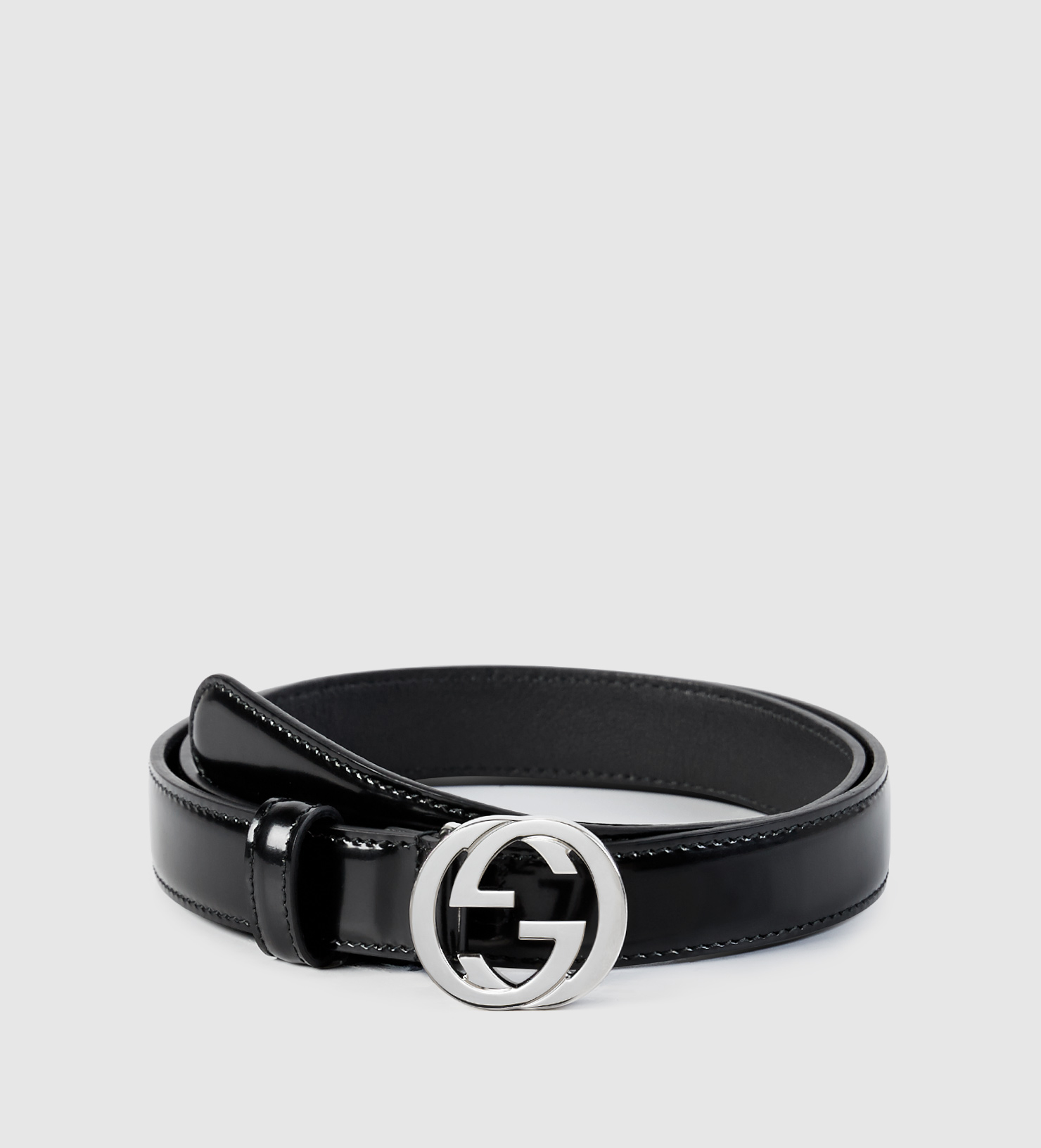 Gucci Polished Leather Belt With Interlocking G Buckle in Black - Lyst