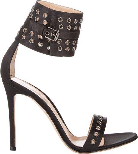 Gianvito Rossi Grommet-Embellished Ankle-Cuff Sandals in Black | Lyst