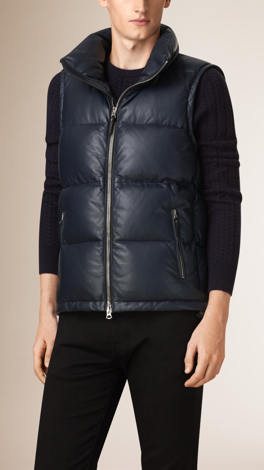 Lyst - Burberry Lambskin Puffer Jacket With Removable Sleeves in Blue ...