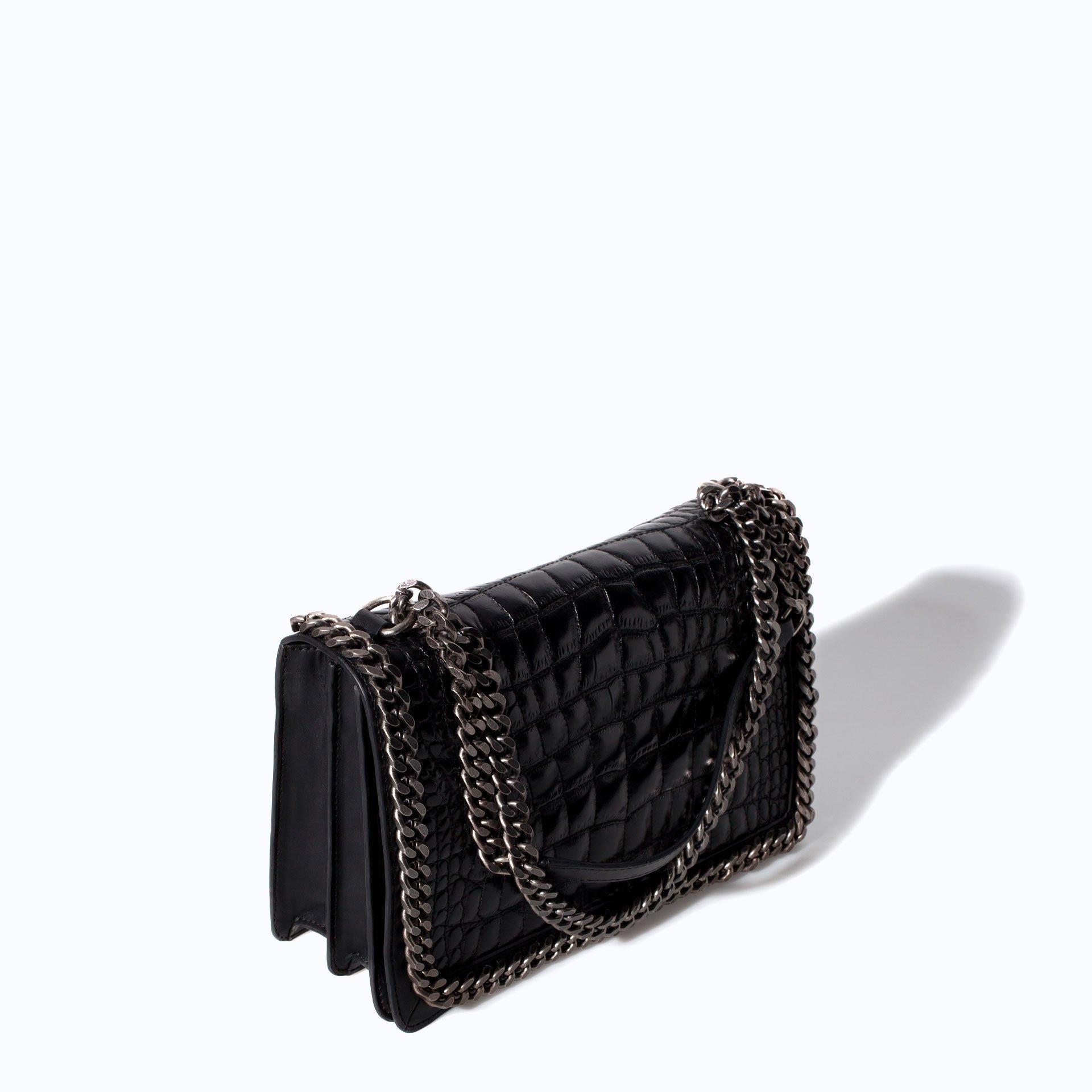 Zara Croc-Embossed Leather Shoulder Bag in Black | Lyst