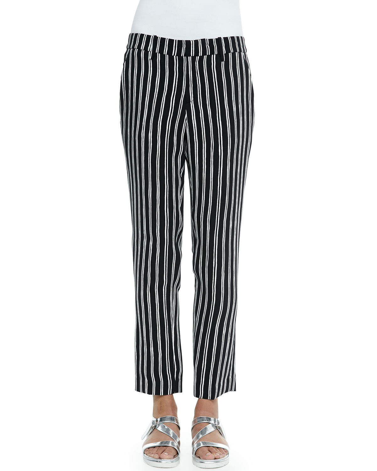 black and white striped ankle pants