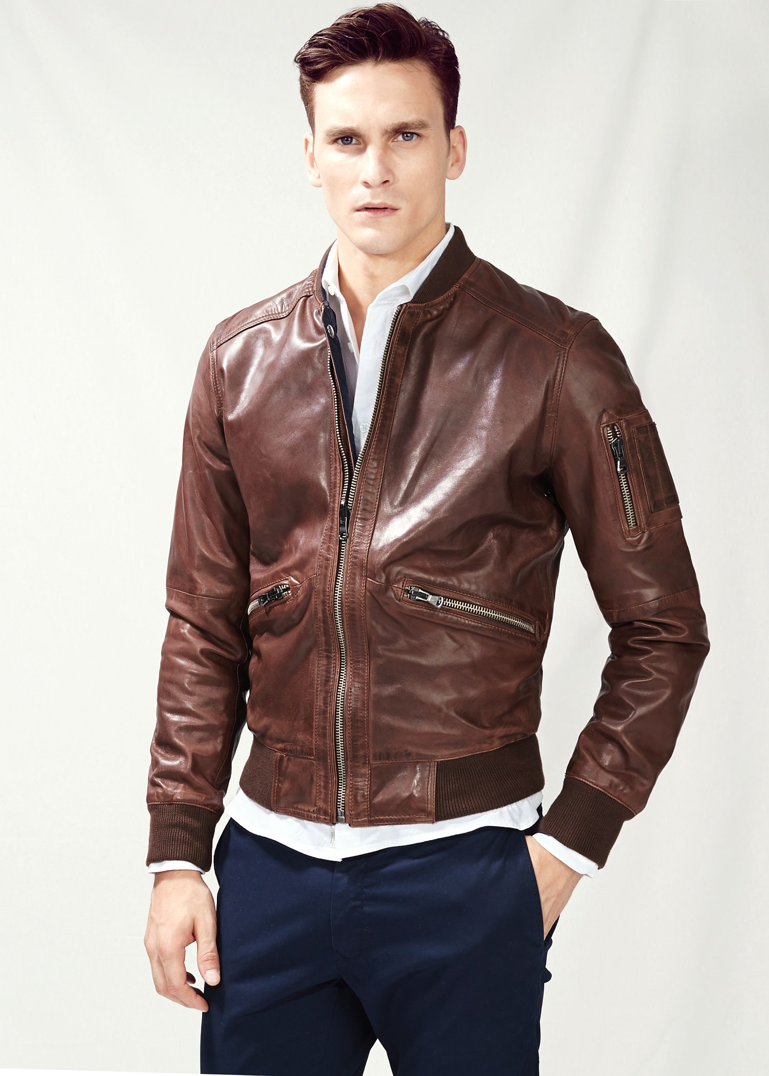 Lyst - Mango Reversible Leather Bomber Jacket in Brown for Men