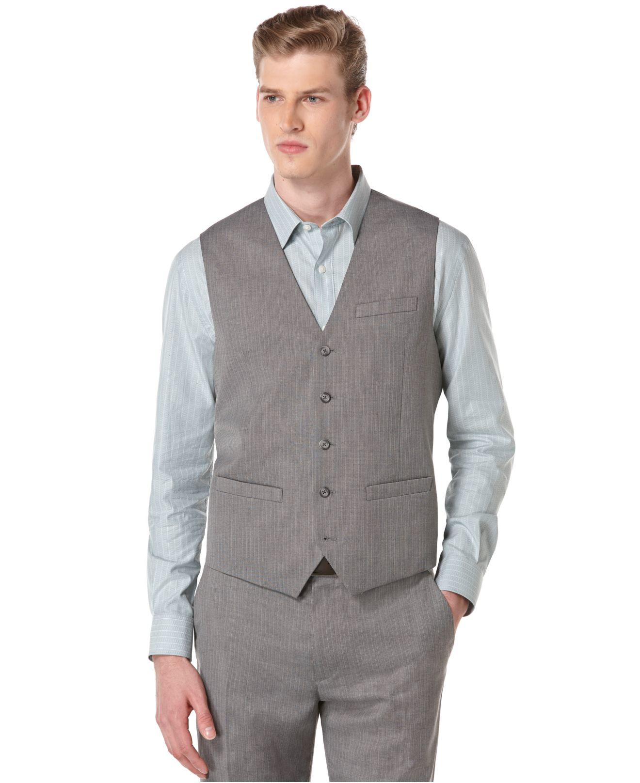 Lyst - Perry Ellis Gray Herringbone Striped Suit Vest in Gray for Men