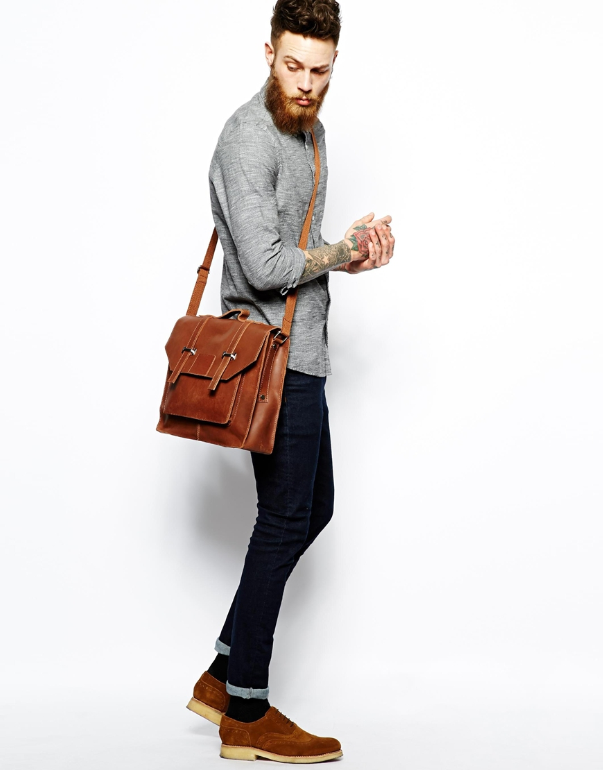 Lyst Asos Leather Satchel in Brown for Men