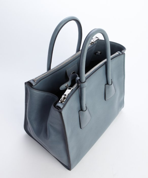 Prada Blue Marine Grained Leather Twin Pocket Tote Bag in Blue | Lyst