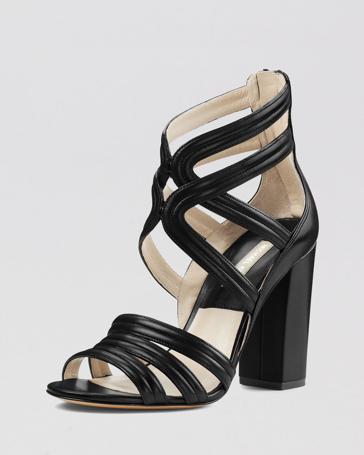 Michael Kors Sandals Preston Strappy High Heel in Black (Black Leather ...