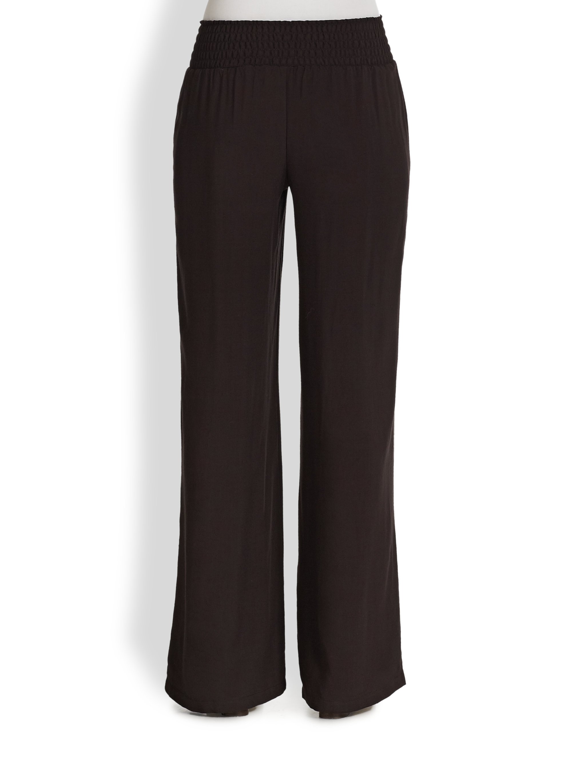 Splendid Smocked-Waist Wide-Leg Pants in Black - Lyst