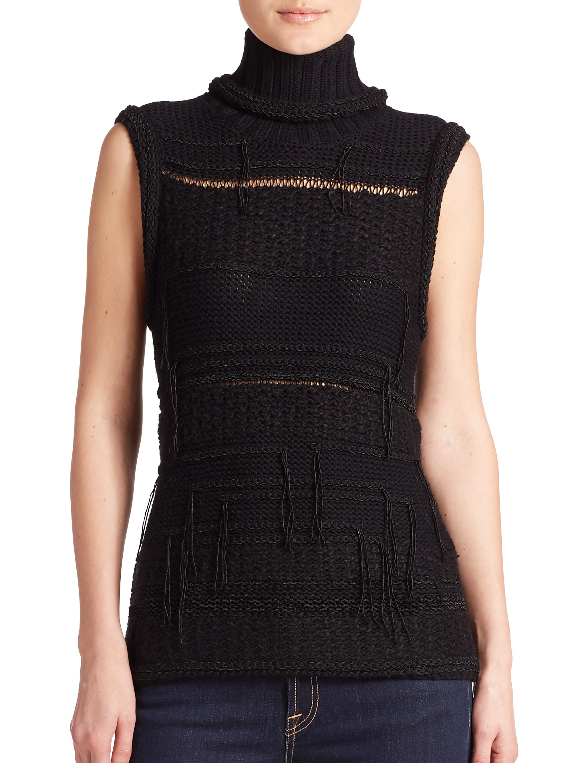 Ramy brook Merino Wool Sleeveless Textured Turtleneck Top in Black | Lyst