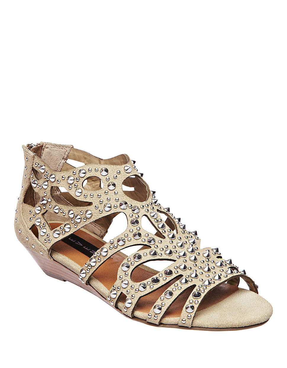 Steven By Steve Madden Trex Studded Nubuck Gladiator Wedge Sandals In Metallic Lyst