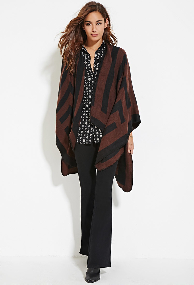 Lyst - Forever 21 Striped Open-front Poncho in Brown