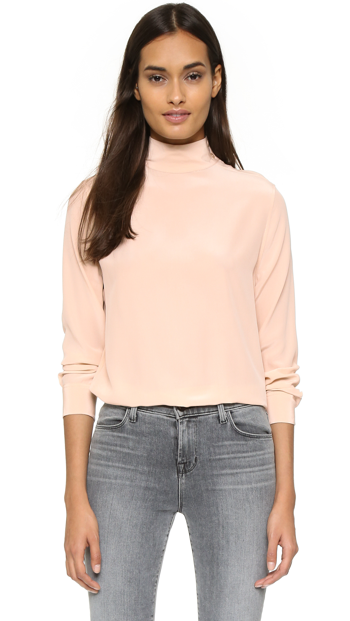 Lyst Equipment Curtis Mock Neck Silk Blouse In Natural