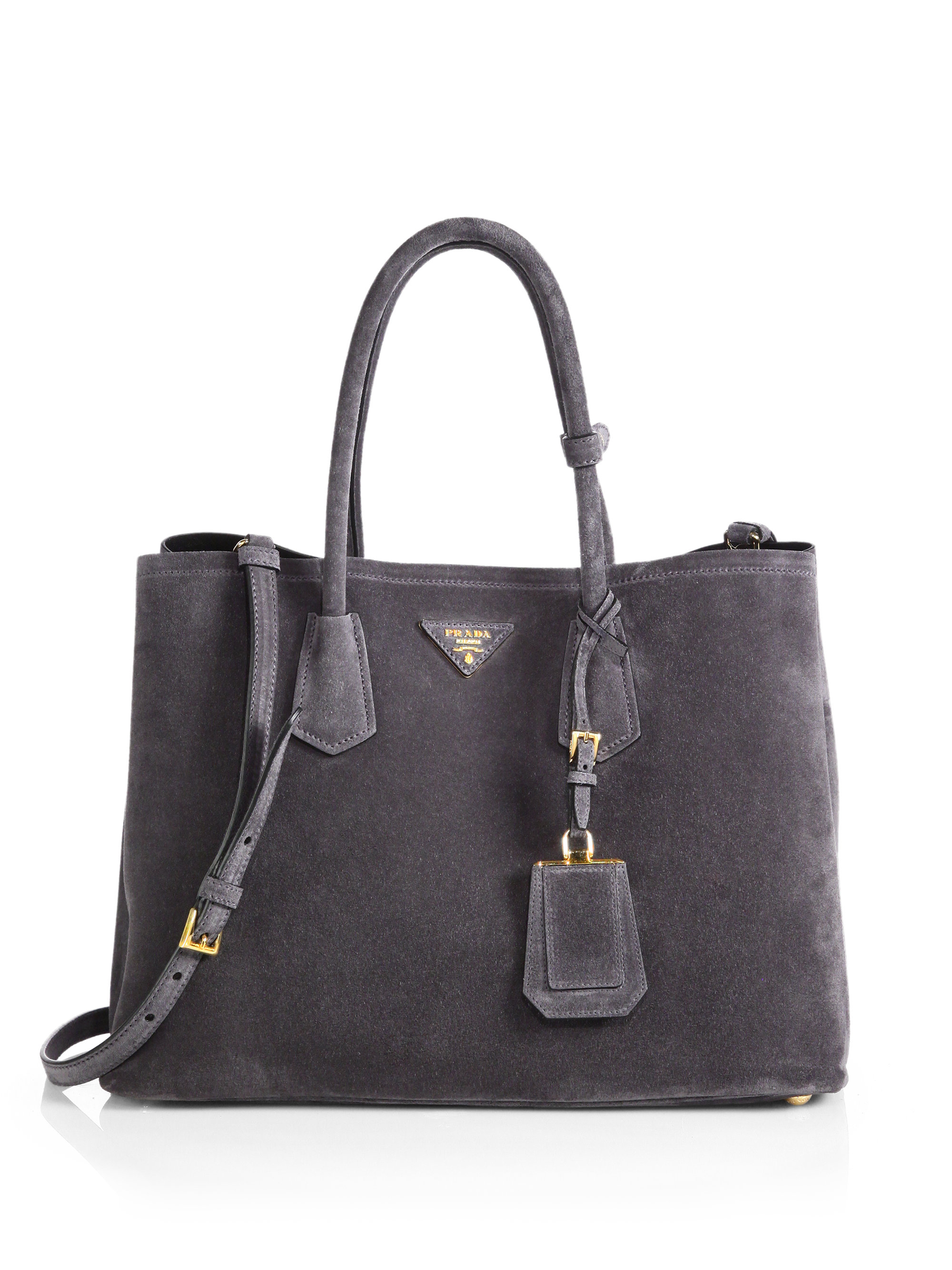 Lyst Prada Suede Double Bag In Gray Gallery