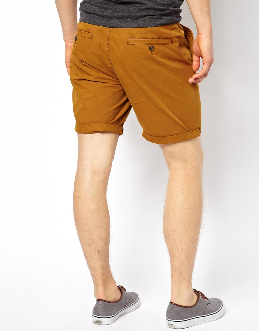 Asos Chino Shorts In Mid Length in Brown for Men | Lyst