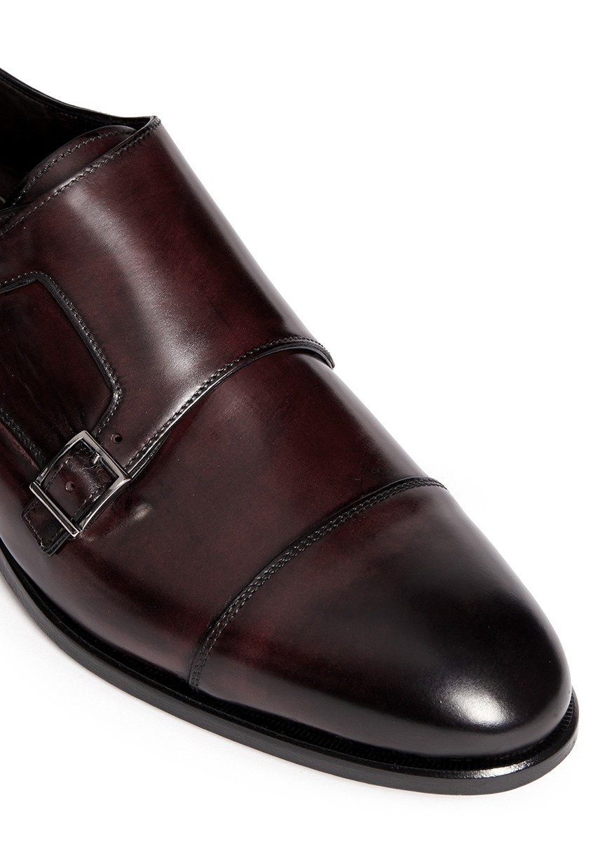 Lyst - Canali Burnish Leather Monk Strap Shoes in Red for Men