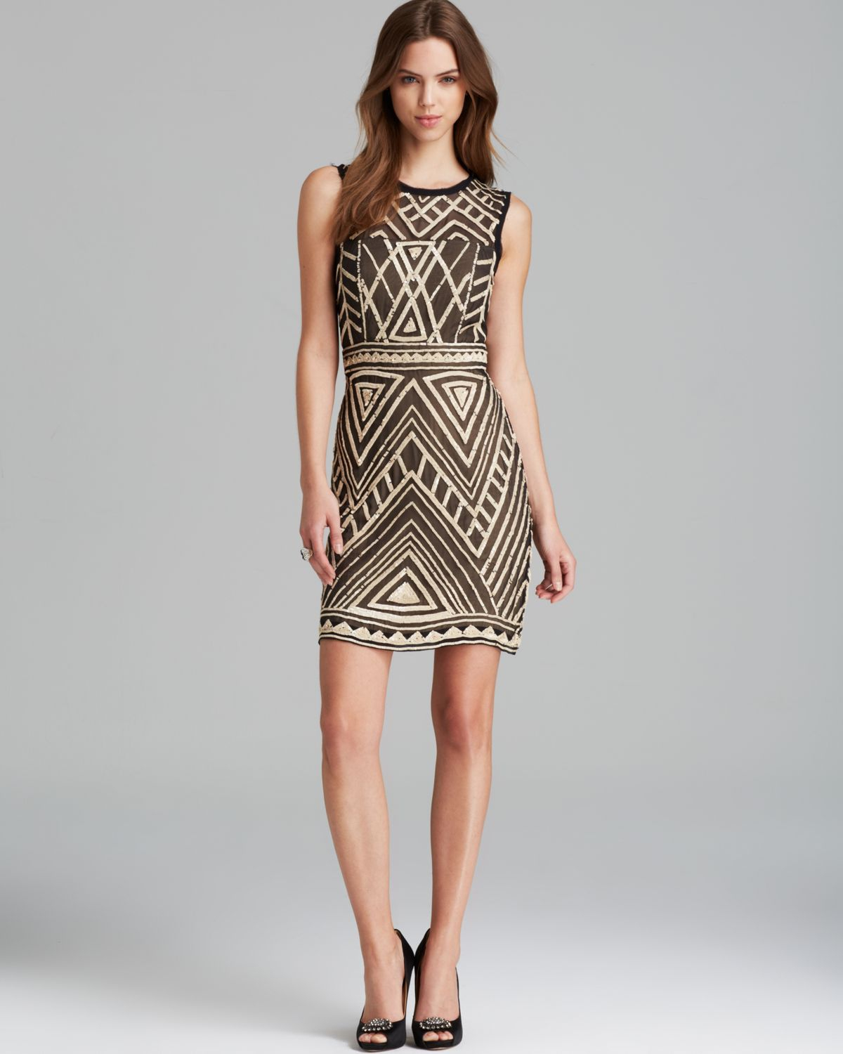 Nicole miller Dress Sleeveless Sequin Illusion in Natural - Lyst