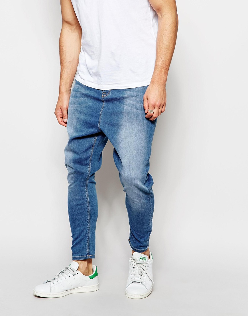 Asos Spray On Drop Crotch Jeans in Blue for Men | Lyst