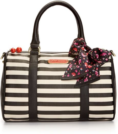 Betsey Johnson Macys Exclusive Satchel in White (Black/White Stripe) | Lyst